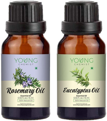 Young Chemist Pack of 2 Rosemary & Eucalyptus Essential Oils Combo for Aromatherapy (15MLx2)(30 ml)