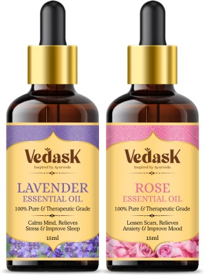 Vedask Ayurveda Lavender Essential Oil| Rose Combo Pack of 2(30 ml)