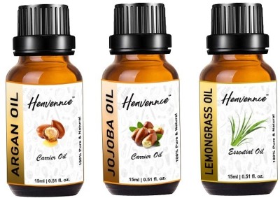 Heavennce Argan Oil, Jojoba Oil & Lemongrass Oil for Healthy Hair and Skin, Aromatherapy(45 ml)