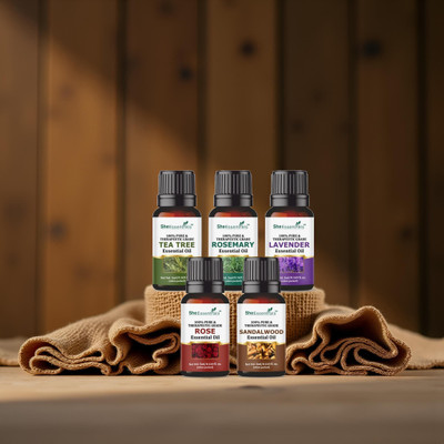 She Essentials Aromatherapy Oil Set – Pack of 5: Tea Tree, Lavender, Rose, Sandalwood(25 ml)