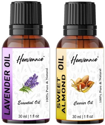 Heavennce Lavender Oil | Sweet Almond Oil Combo for Hair | Skin | Massaging | Pack of 2(60 ml)