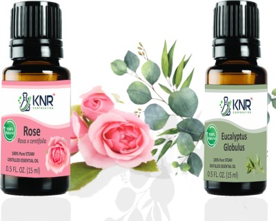 KNR CORPORATION Pure Eucalyptus & Rose Essential Oil for Skin & Hair- 15ml Each( Pack Of 2)(30 ml)