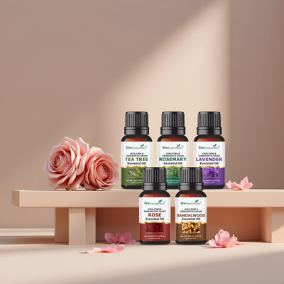 She Essentials Sandalwood Blend Pack of 5 – Tea Tree, Lavender, Rose, Rosemary, Sandalwood(25 ml)