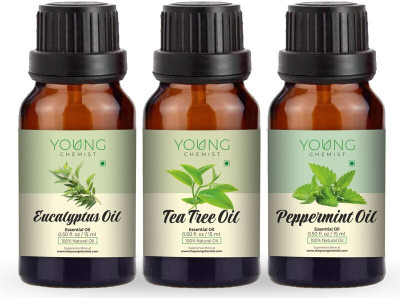 Young Chemist Pack of 3 Eucalyptus, Tea Tree & Peppermint Essential oils Combo (15 ML x 3)(45 ml)