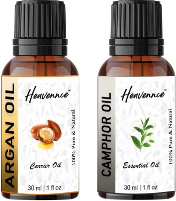 Heavennce Argan Oil | Camphor Oil Combo for Hair | Skin | Aromatherapy | Pack of 2(60 ml)