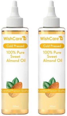 WishCare Pure Cold Pressed Sweet Almond Oil for Healthy Hair and Glowing Skin Hair Oil - Pack of 2 (200Ml.each)(400 ml)