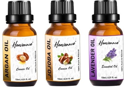 Heavennce Argan Oil, Jojoba Oil & Lavender Oil Combo for Hair & Skin Care, Aromatherpay(45 ml)