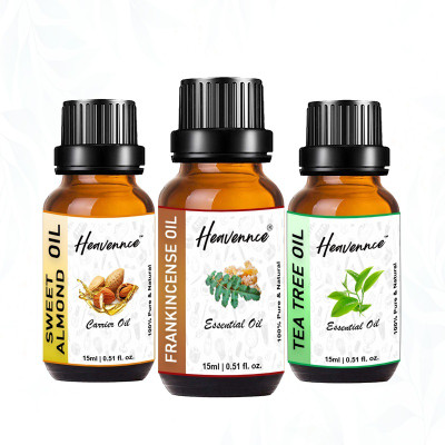 Heavennce Frankincense, Sweet Almond, Tea Tree Oil for Skin & Hair Care | Aroma |Pack of 3(45 ml)