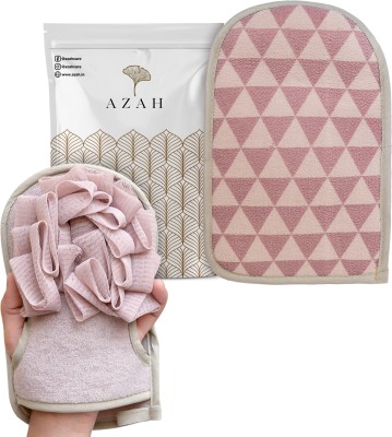 AZAH Exfoliating Scrubbing Gloves | 2 in 1 Loofah & Exfoliating Mitten | Pink Color