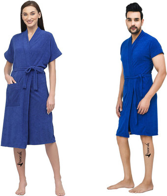 Poorak Blue Free Size Bath Robe(2 Bath Robe, For: Men & Women, Blue)