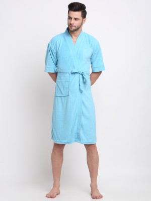 CREEVA Ocean Blue Free Size Bath Robe(1 Bathrobe attached adjustable Belt, For: Men & Women, Ocean Blue)