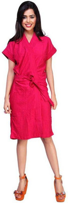 Poorak Solid Pink XL Bath Robe(1 bathrobe for women, For: Women, Solid Pink)