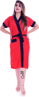 Meepo Black Red Free Size Bath Robe(1 bathrobe for women, For: Women, Black Red)