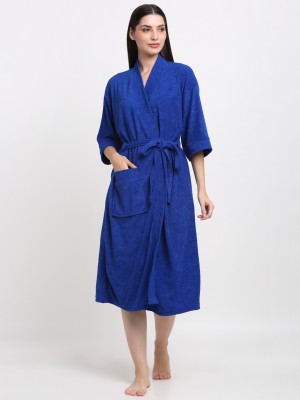 CREEVA Turkish Blue Free Size Bath Robe(1 Bathrobe attached adjustable Belt, For: Men & Women, Turkish Blue)
