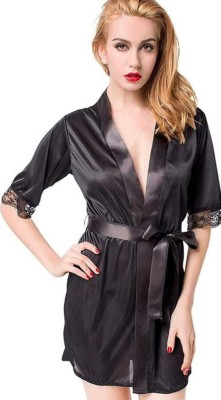 Cotovia Black Free Size Bath Robe(1 Bathrobe, For: Women, Black)