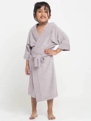 CREEVA Grey Free Size Bath Robe(1 Kids Bathrobe, 1 Belt Adjustable Waist Belt, For: Boys & Girls, Grey)