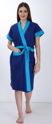 Piftif Blue Free Size Bath Robe(High Absorbent Super Soft Light Weight Cotton Towel, Bathrobe Bath Gown, Shower Robe, For: Women, Blue)