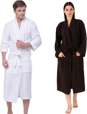 Comfortlooms White, Black Free Size Bath Robe(2 x Bathrobe, For: Men & Women, White, Black)