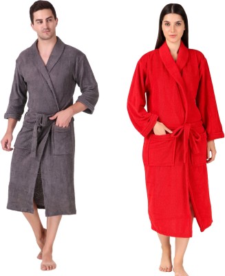 Comfortlooms Grey, Red Free Size Bath Robe(2 x Bathrobe, For: Men & Women, Grey, Red)