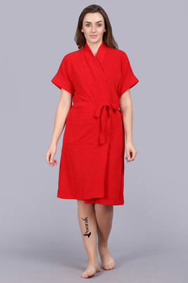 Poorak Red Free Size Bath Robe(1 bathrobe for women, For: Women, Red)
