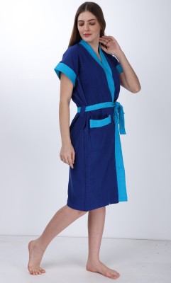 TOMKOT Blue Free Size Bath Robe(High Absorbent Super Soft Light Weight Cotton Towel, Bathrobe Bath Gown, For: Women, Blue)