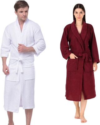 Comfortlooms White, Maroon Free Size Bath Robe(2 x Bathrobe, For: Men & Women, White, Maroon)