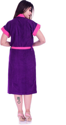 Superior Dark Pink Purple Free Size Bath Robe(1 bath robe, For: Women, Dark Pink Purple)