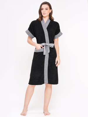 Poorak Black Grey Free Size Bath Robe(1 bathrobe, For: Women, Black Grey)
