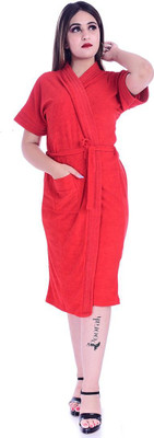 Poorak Red Free Size Bath Robe(1 bathrobe for women, For: Women, Red)