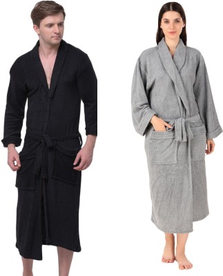 Comfortlooms Black, Grey Free Size Bath Robe(2 x Bathrobe, For: Men & Women, Black, Grey)