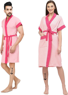 Poorak Pink Free Size Bath Robe(Pack of 2 Bath Robe, For: Men & Women, Pink)