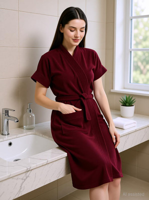 CREEVA Grape Wine Free Size Bath Robe(1 Bathrobe, For: Men & Women, Grape Wine)