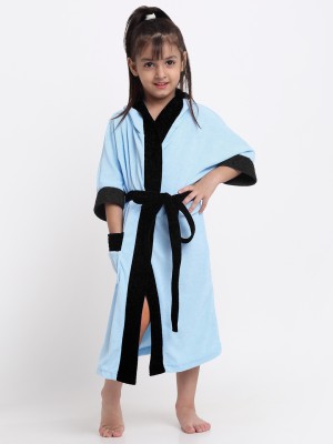 CREEVA Sky Blue & Black 3XL Bath Robe(1 Kids Bathrobe for 14-15 Years, 1 Belt Adjustable Waist Belt, For: Boys & Girls, Sky Blue & Black)
