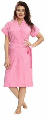 Kuber taxtile Baby Pink Large Bath Robe(1 Bath Robe, For: Women, Baby Pink)