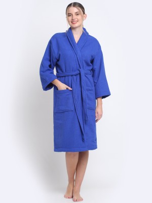 CREEVA Blue Large Bath Robe(1 Bathrobe and 1 Belt, For: Men & Women, Blue)