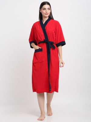 CREEVA Red & Navy Free Size Bath Robe(1 Bathrobe attached adjustable Belt, For: Men & Women, Red & Navy)