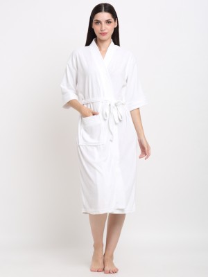 CREEVA White Free Size Bath Robe(1 Bathrobe attached adjustable Belt, For: Men & Women, White)