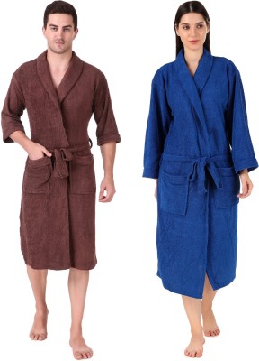 Comfortlooms coffee, Royal Blue Free Size Bath Robe(2 x Bathrobe, For: Men & Women, coffee, Royal Blue)