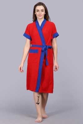 Loroco Blue Red Free Size Bath Robe(1 bathrobe for women, For: Women, Blue Red)