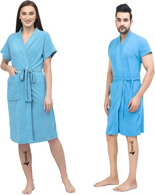 Poorak Ferozi Free Size Bath Robe(1 Men Bathrobe, 1 Women Bathrobe, For: Men & Women, Ferozi)