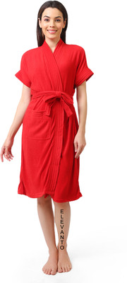 ELEVANTO Red Free Size Bath Robe(1 BATHROBE, 1 BELT, For: Men & Women, Red)