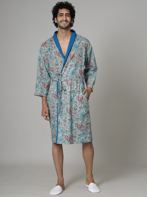 Ravaiyaa - Attitude Is Everything Turquoise Floral Free Size Bath Robe(1, For: Men, Turquoise Floral)