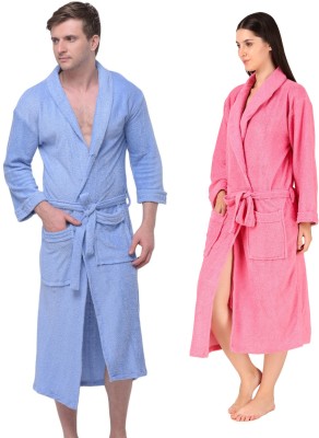 Comfortlooms Sky, Pink Free Size Bath Robe(2 x Bathrobe, For: Men & Women, Sky, Pink)