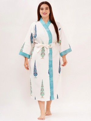 Poorak Blue, White Free Size Bath Robe(1 bath robe, For: Men & Women, Blue, White)
