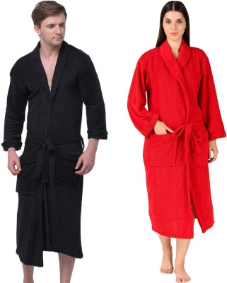 Comfortlooms Black, Red Free Size Bath Robe(2 x Bathrobe, For: Men & Women, Black, Red)