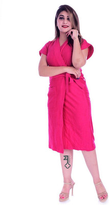 Meepo Dark Pink Free Size Bath Robe(1 bathrobe for women, For: Women, Dark Pink)