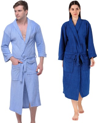 Comfortlooms Sky, Royal Blue Free Size Bath Robe(2 x Bathrobe, For: Men & Women, Sky, Royal Blue)