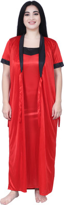 koriyan Women Nighty with Robe(Red)