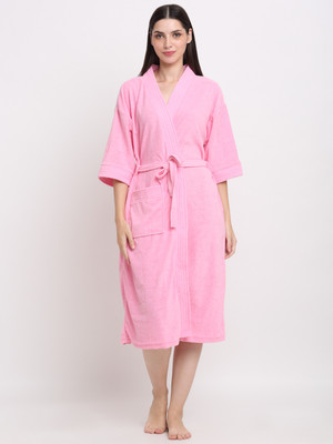 CREEVA Pink Free Size Bath Robe(1 Bathrobe, For: Men & Women, Pink)