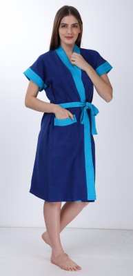 TOMKOT Blue Free Size Bath Robe(High Absorbent Super Soft Light Weight Cotton Towel, Bathrobe Bath Gown, Shower Robe, For: Women, Blue)